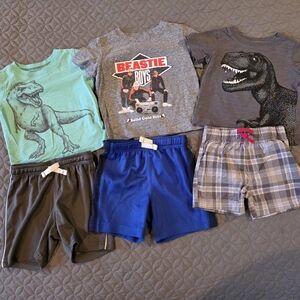 Toddler Tees And Shorts Bundle, 12 Mo. Boy, Green, Gray, Blue, Plaid, Dinosaur